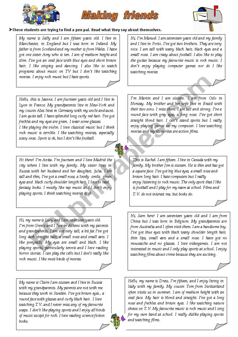 Making friends worksheet