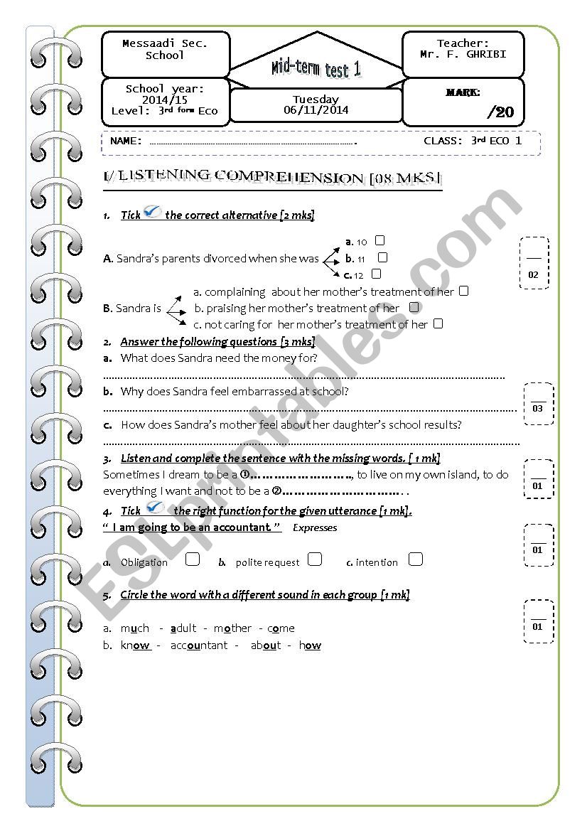 Mid-term test 1  3rd year Economics