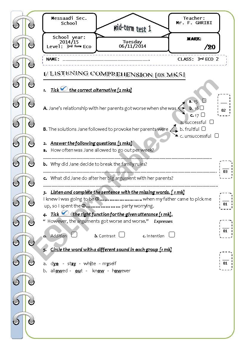 Mid-term test 1 3rd form economics