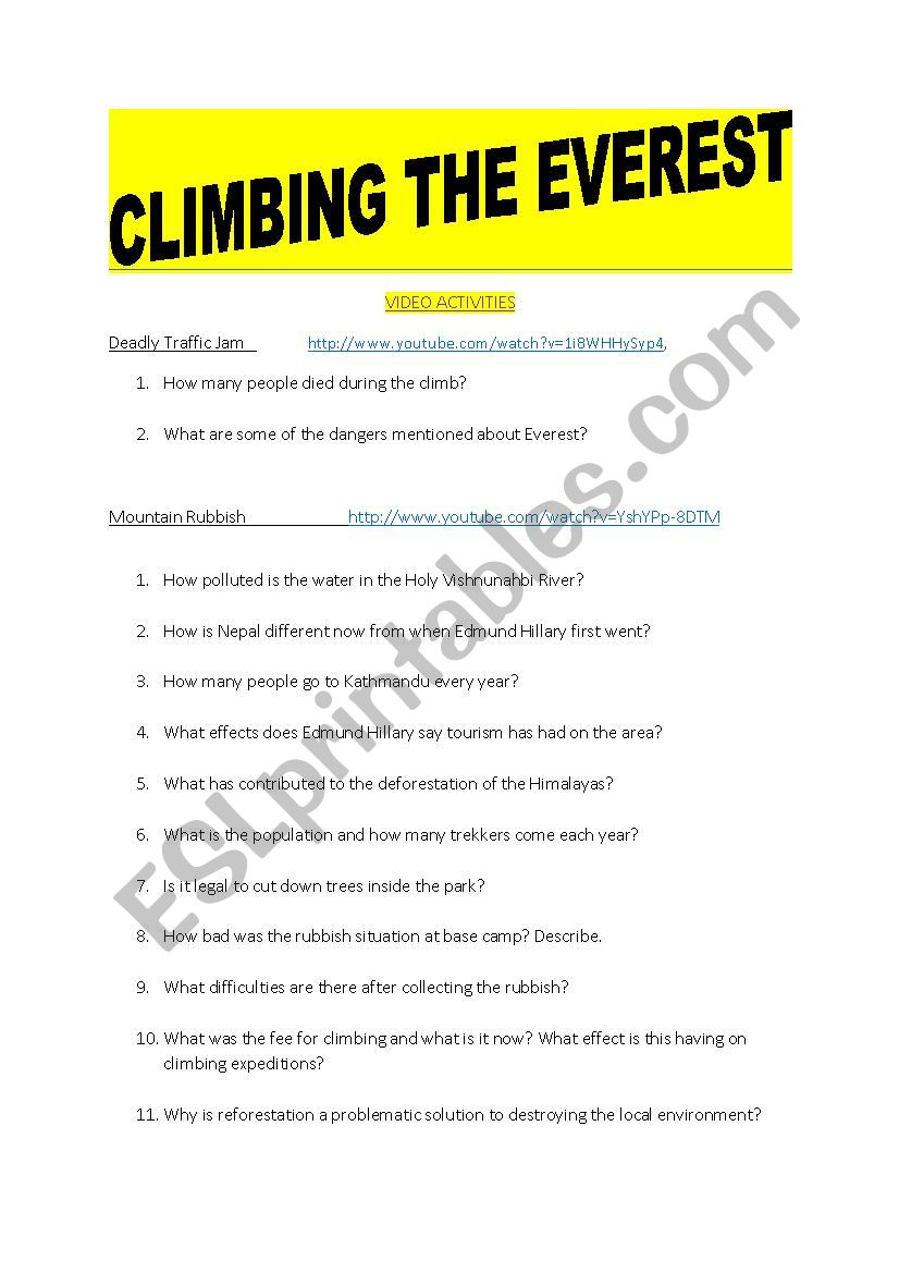 Climbing the Everest worksheet