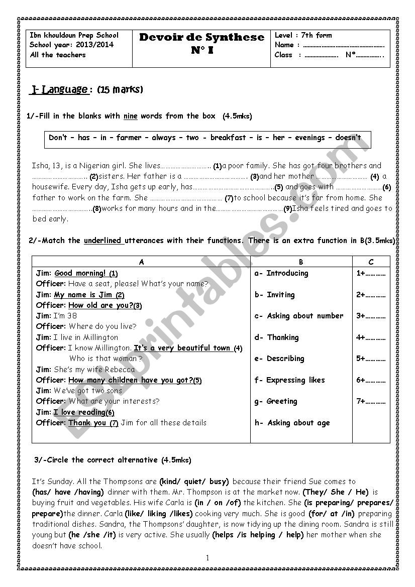 Full-Term Test 1for 7th formers