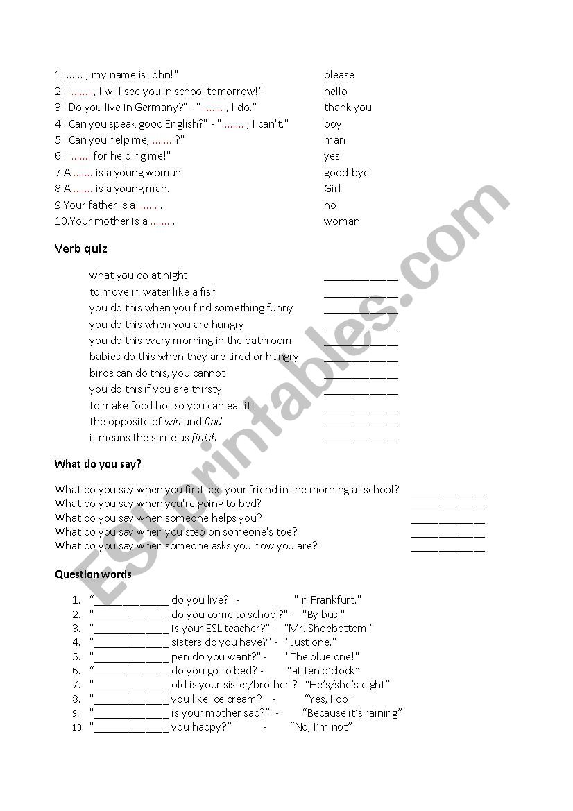 quiz worksheet