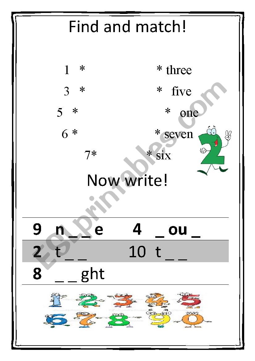 Numbers 1-10 - match worksheet