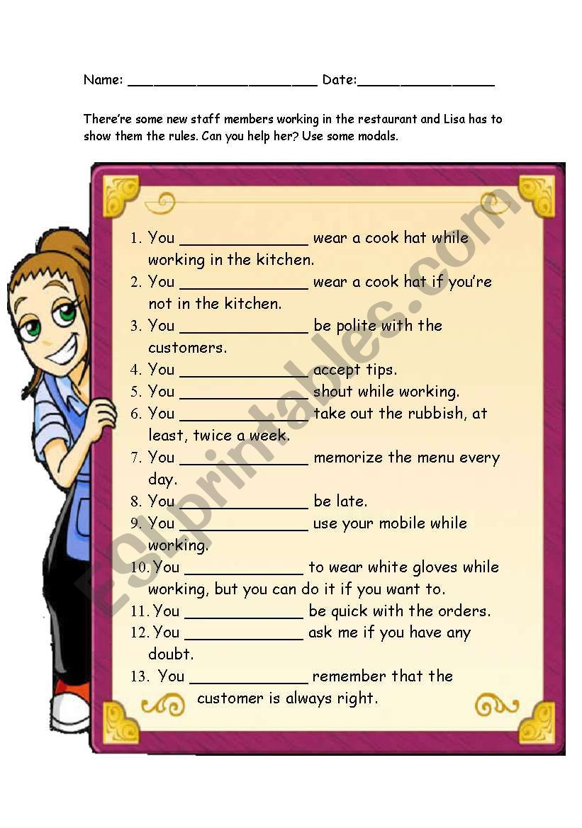 Easy modals worksheet