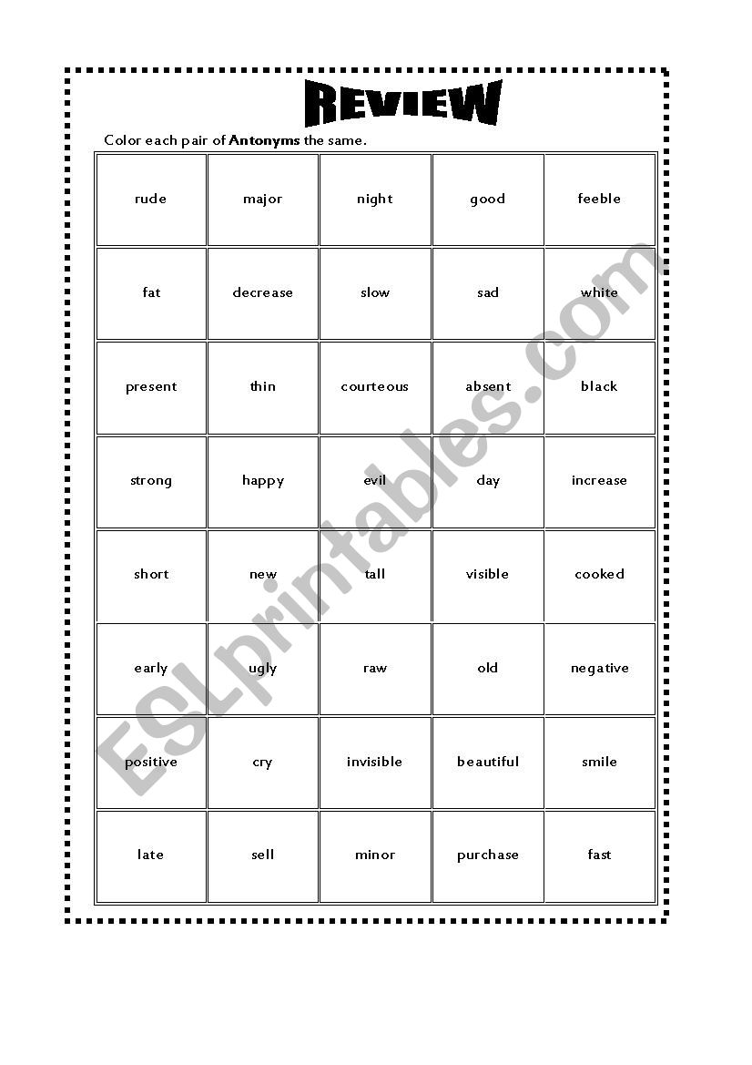 Synonyms / Antonyms worksheet