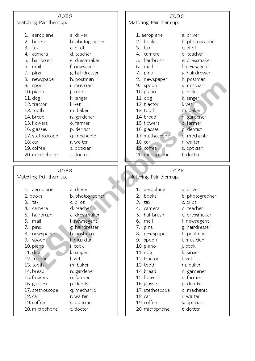 Jobs worksheet