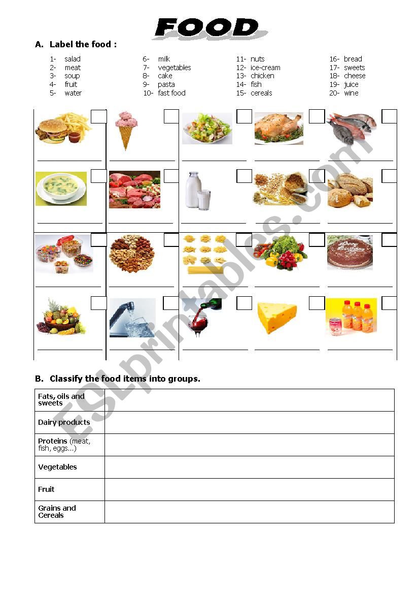 Food worksheet