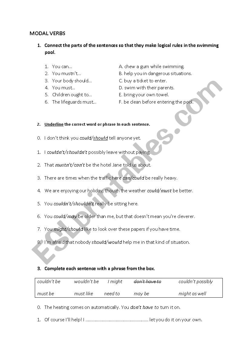 Modal Verbs worksheet