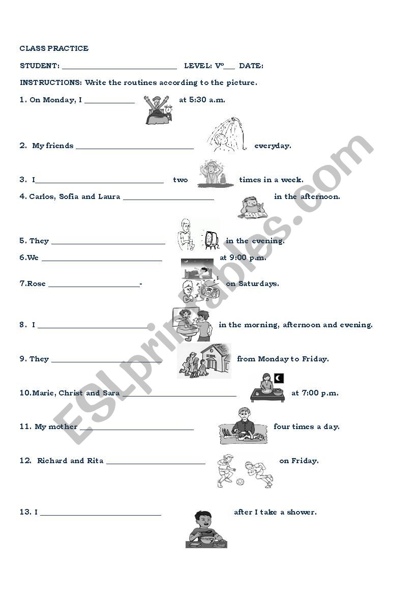 DAILY ROUTINES CLASSWORK  worksheet