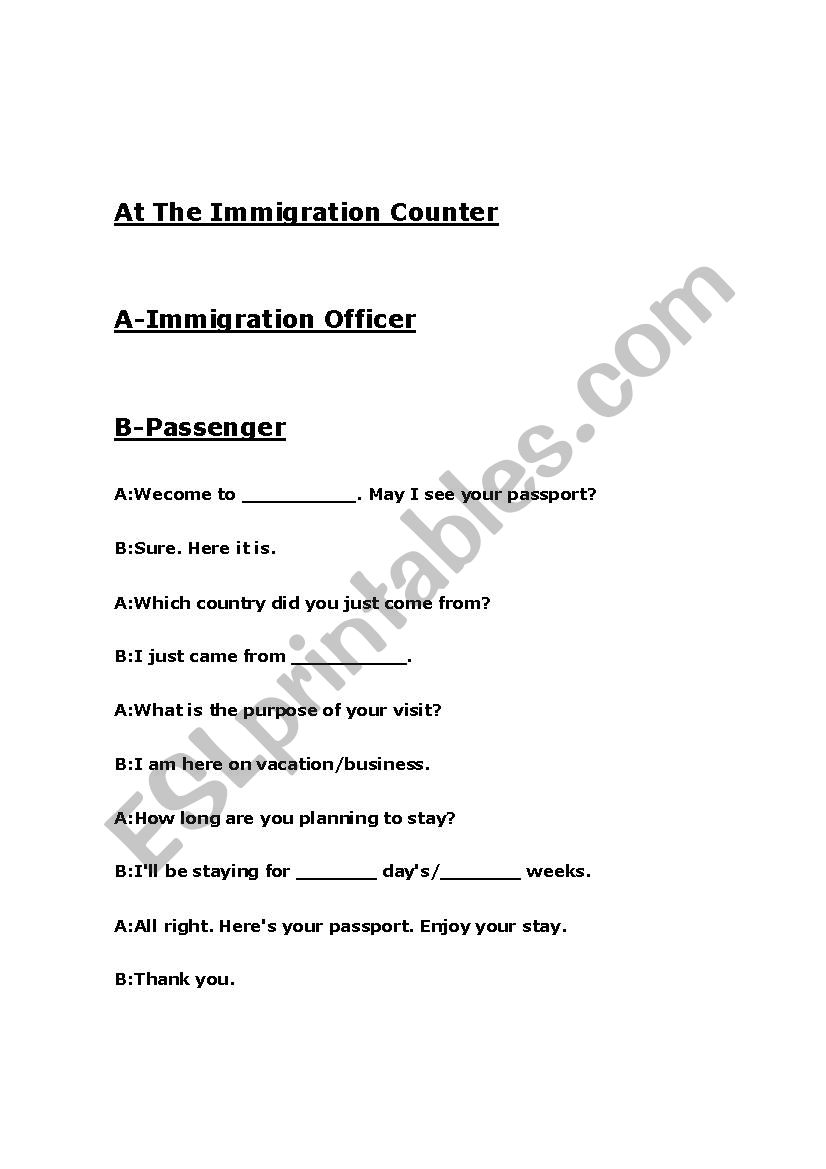 Going Through Immigration At The Airport Role Play