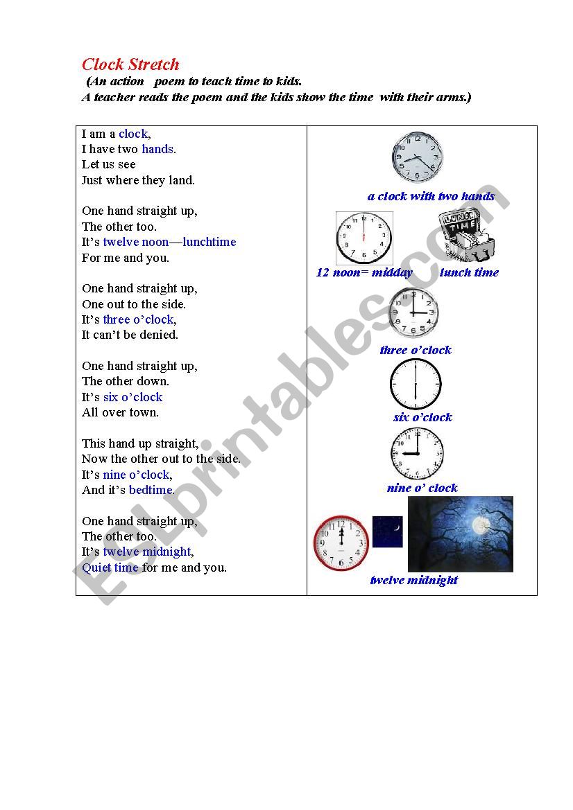 CLOCKS (An action poem) worksheet