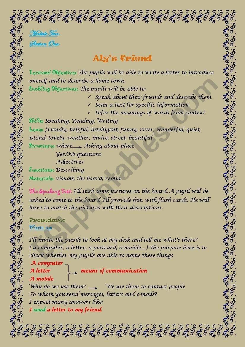 Alys Friend module 2  worksheet