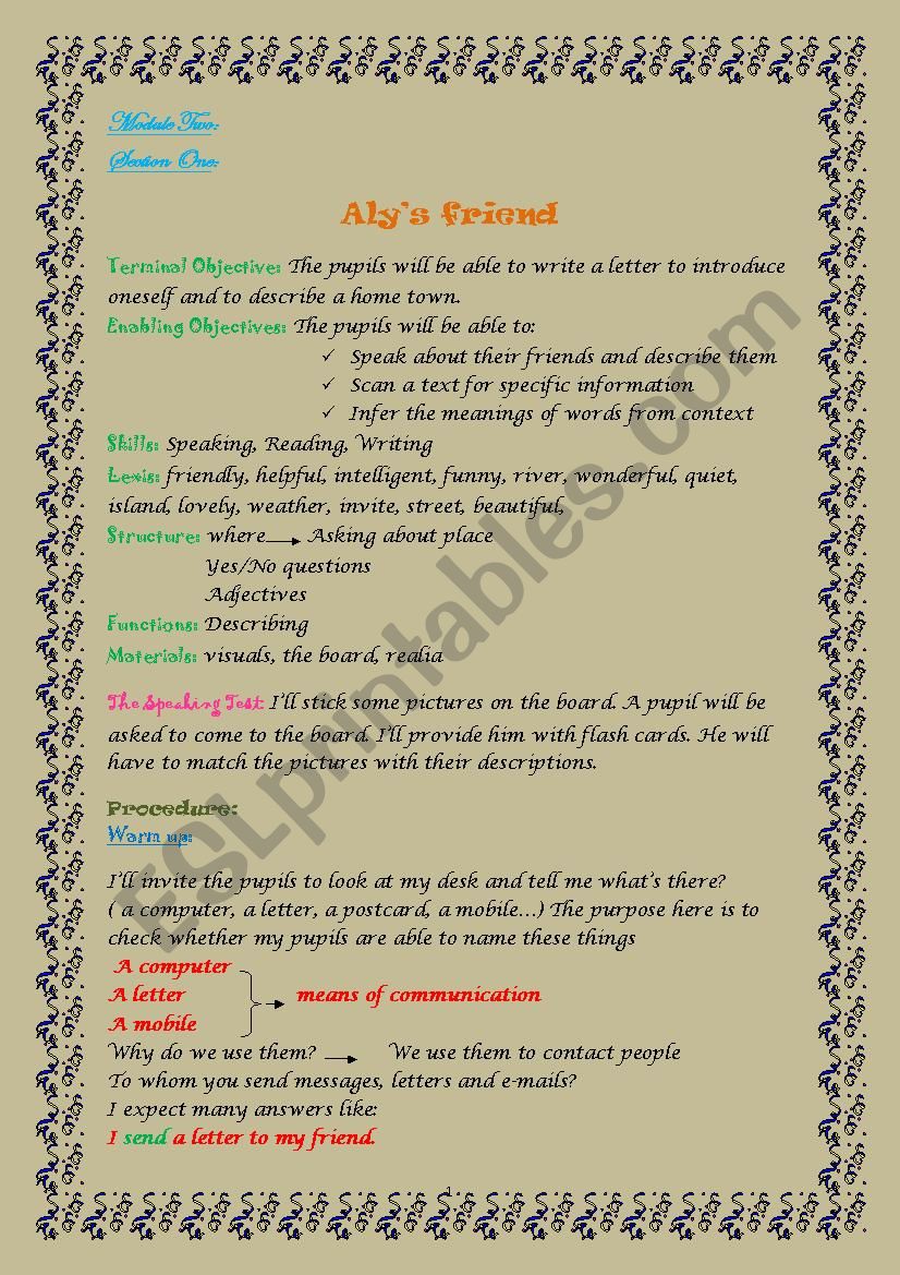 AlyÂ´s Friend module 2  worksheet