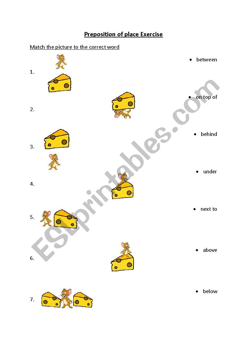 Preposition of Place Exercise Sheet