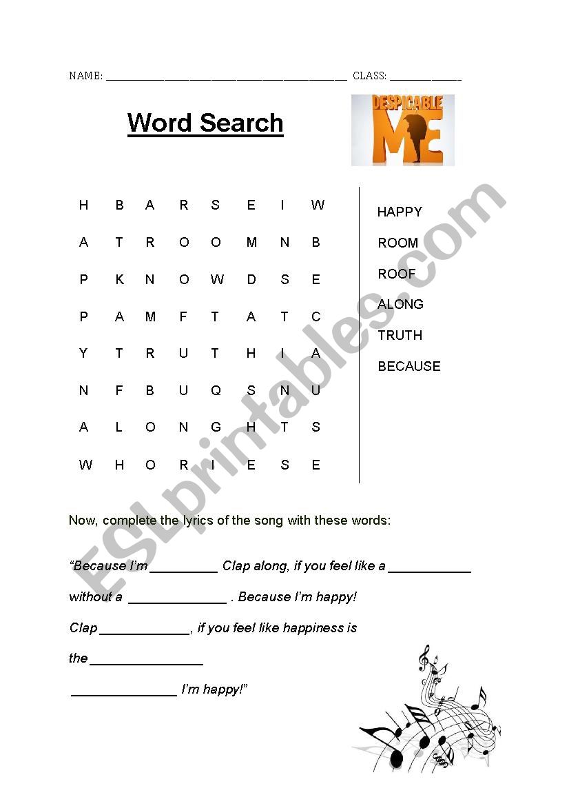 Despicable me word search worksheet
