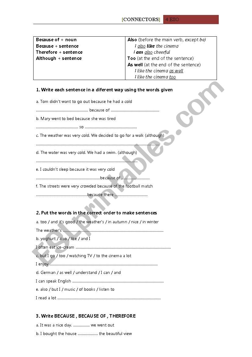 Connectors practice worksheet