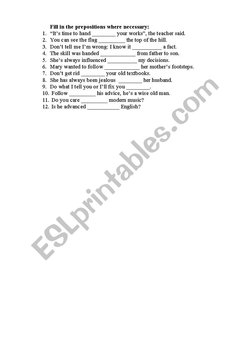 Prepositions worksheet