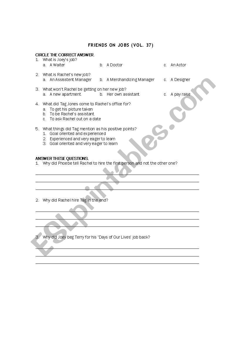 Friends video worksheet worksheet