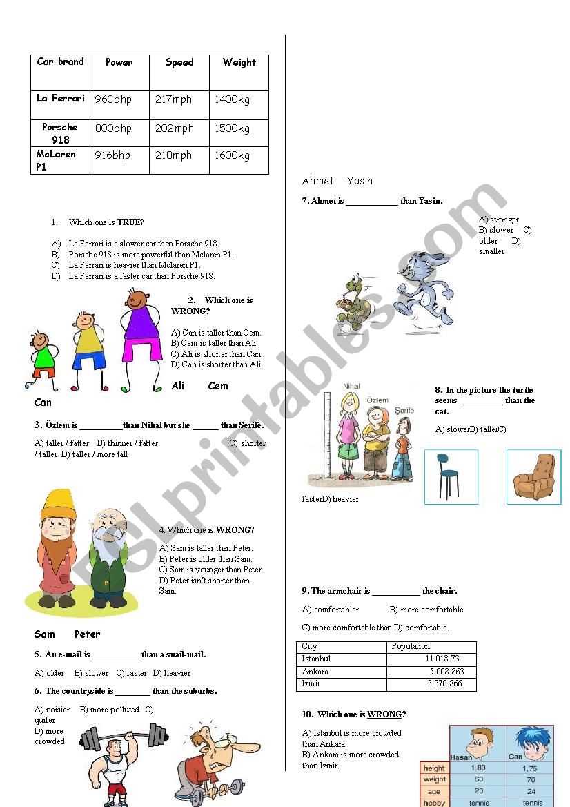 Simple Comparatives Test worksheet