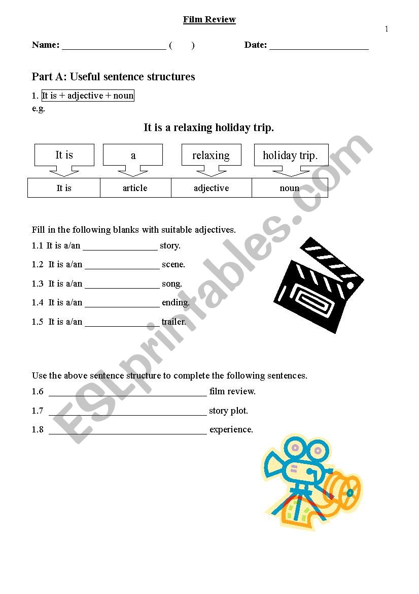 Writing a film review worksheet