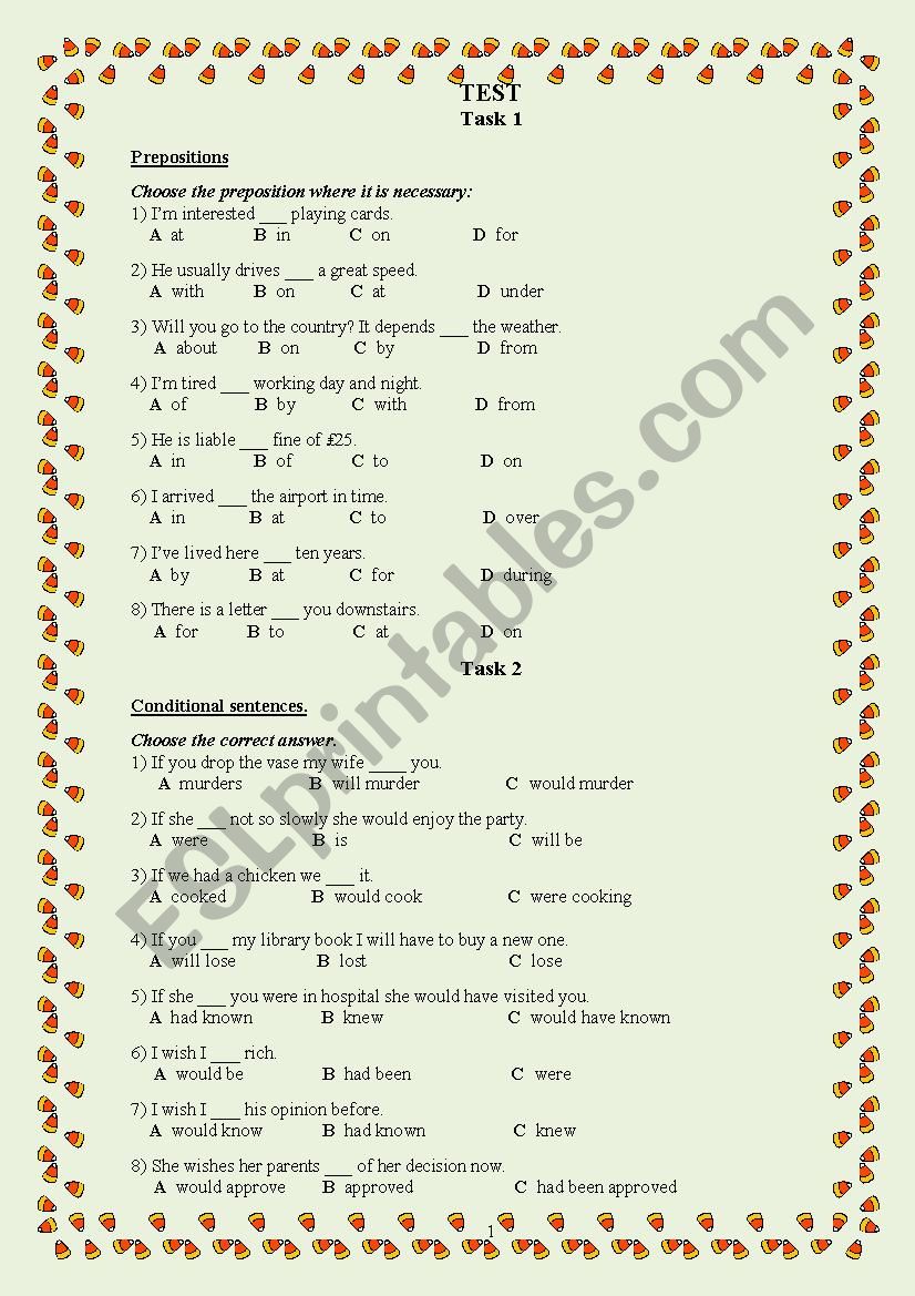 Grammar Test worksheet