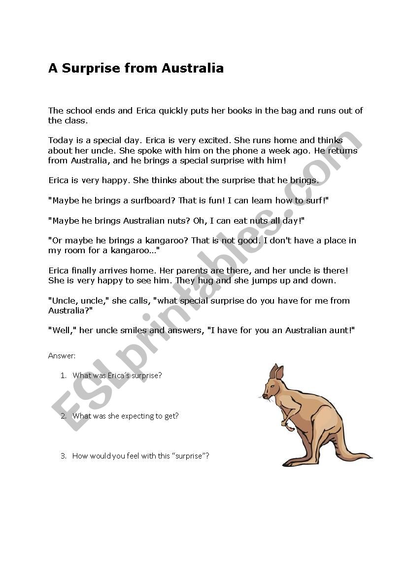 A surprise from Australia worksheet