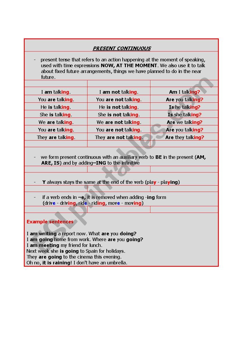 Present Continuous worksheet