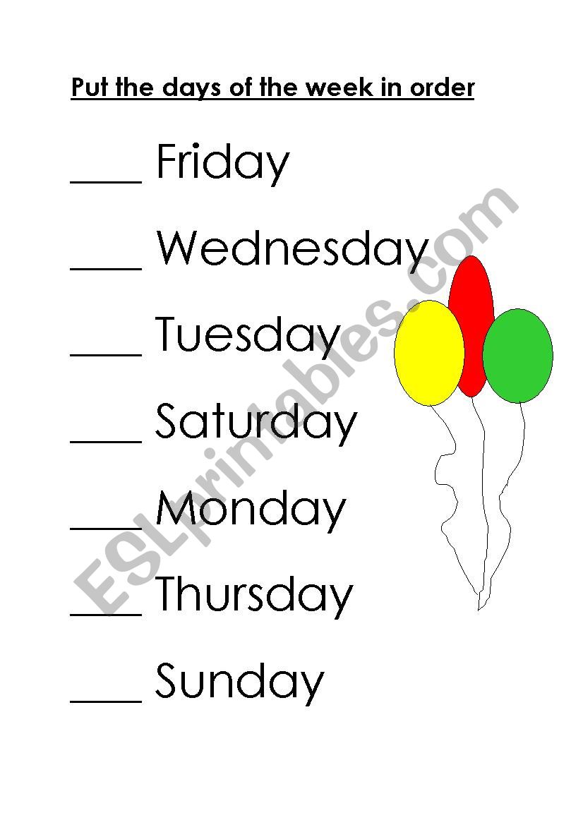 Days of the week worksheet