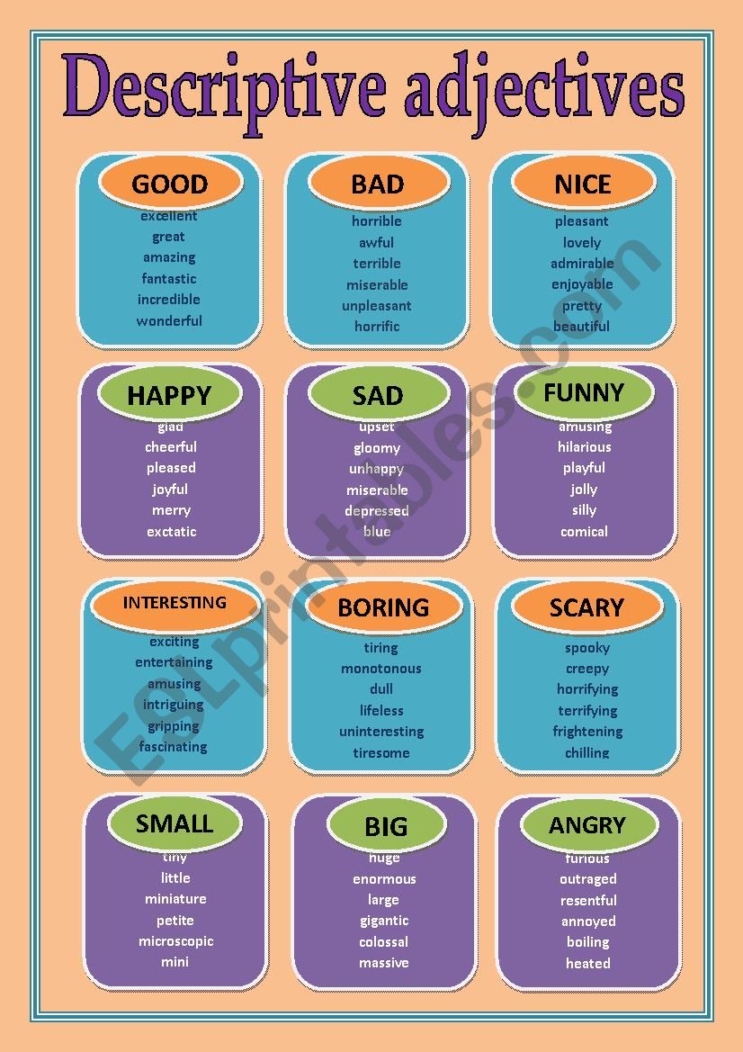 Descriptive Adjectives Worksheet 6th Grade