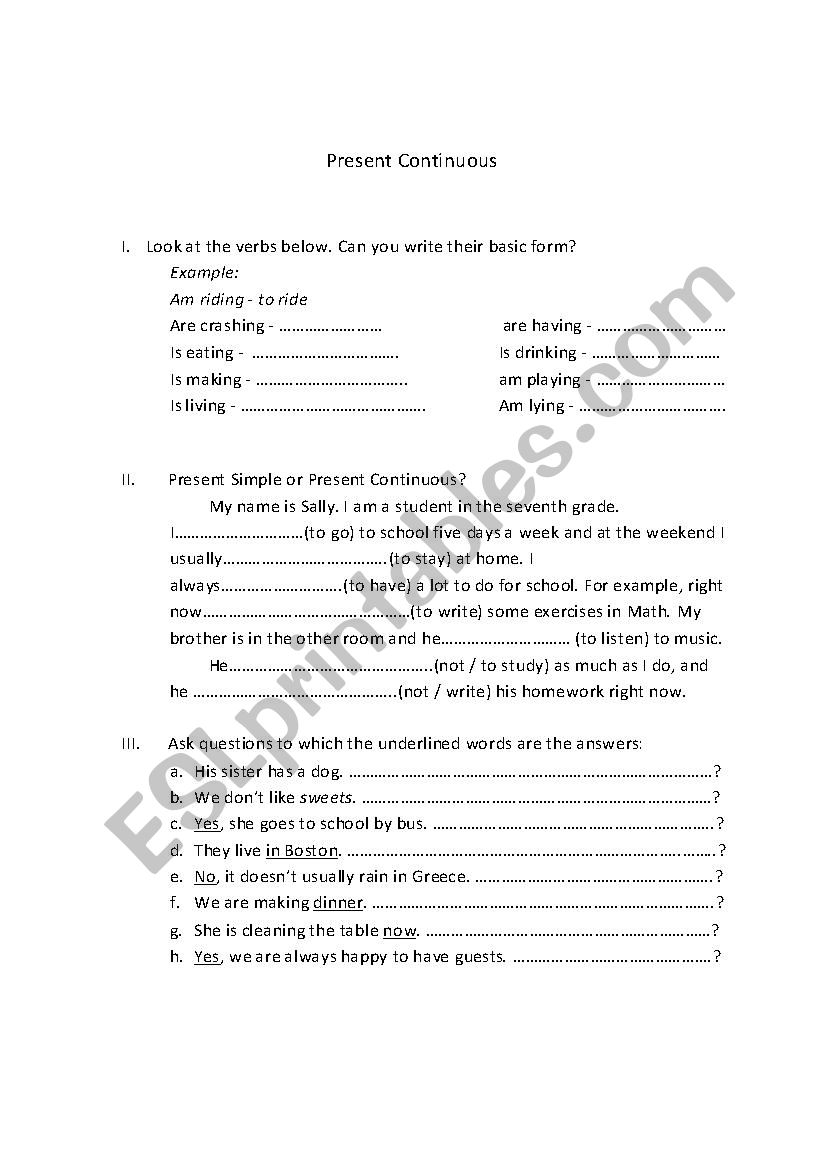 Present Continuous worksheet