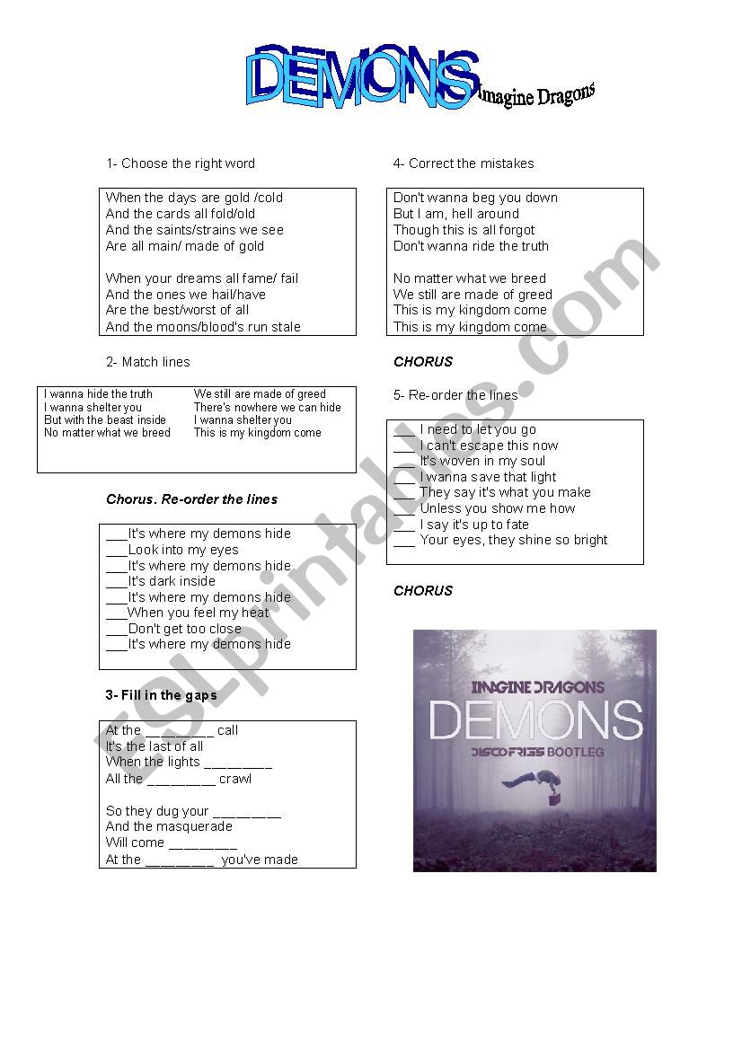 Imagine Dragons. Demons worksheet