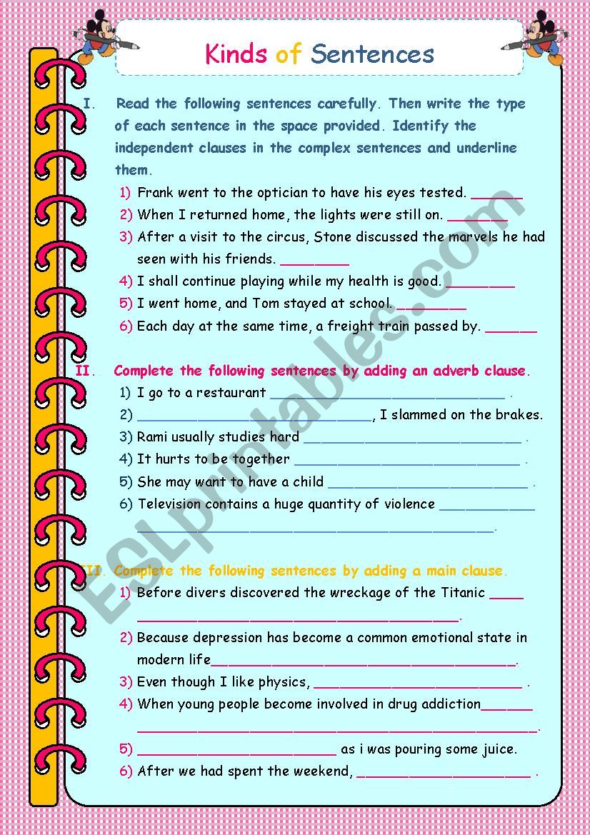 Kinds Of Sentences ESL Worksheet By SpanishGuitar