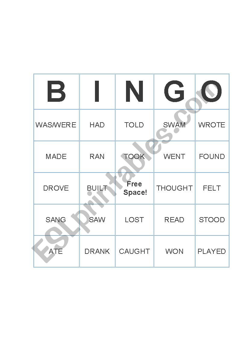 Bingo- Verbs in Past form worksheet