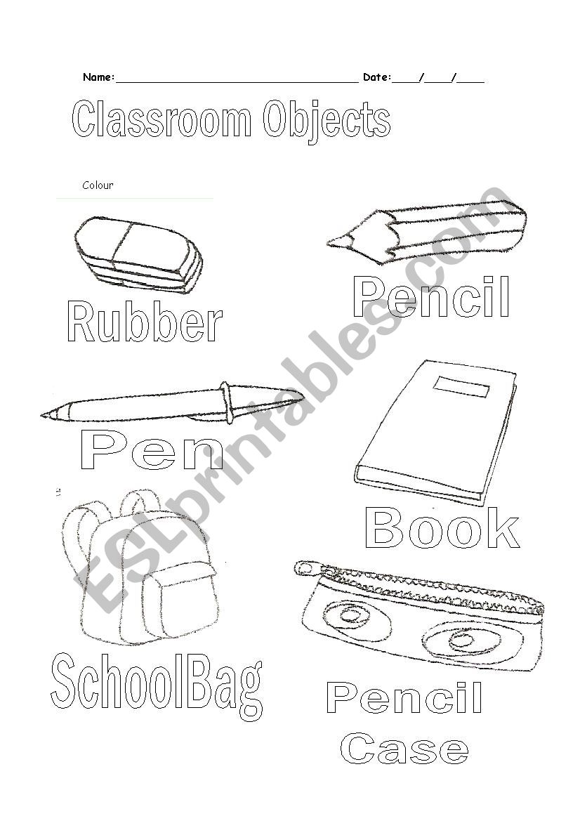 Classroom Objects worksheet