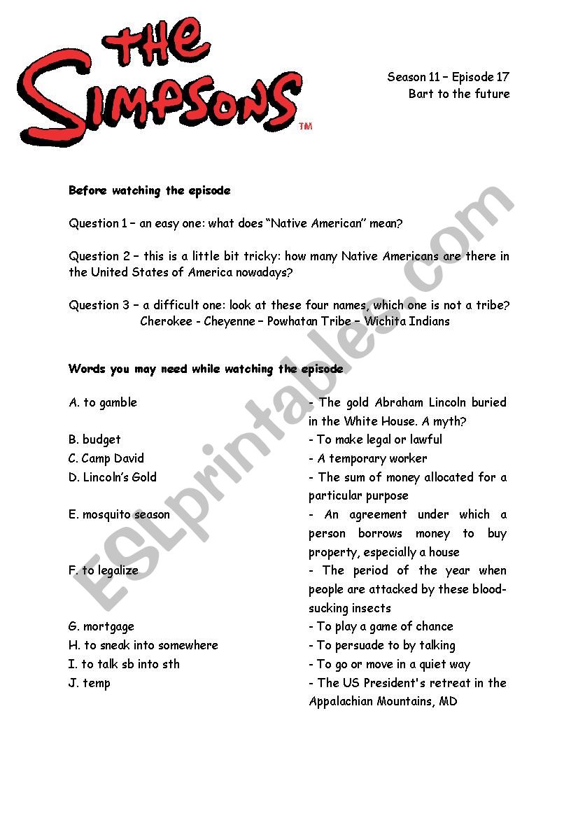 The Simpsons - 4x17 worksheet