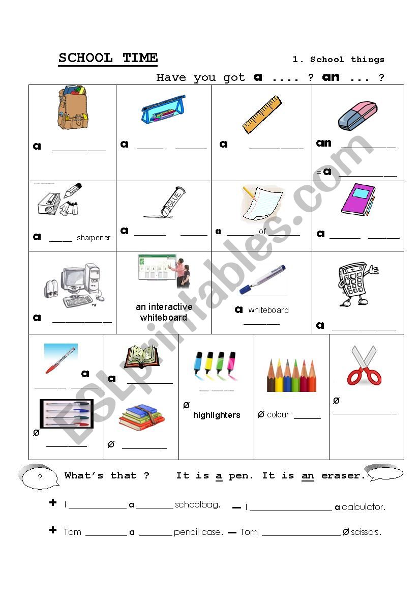 School things worksheet