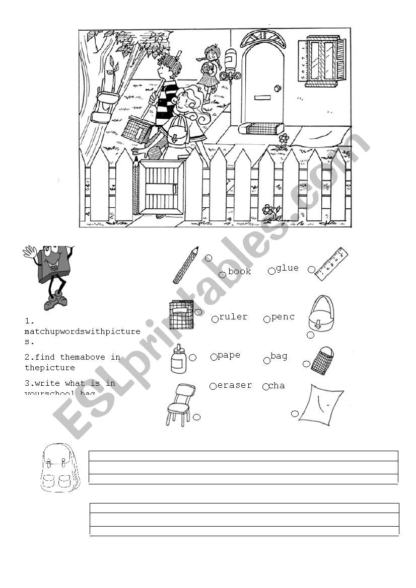  school objects worksheet