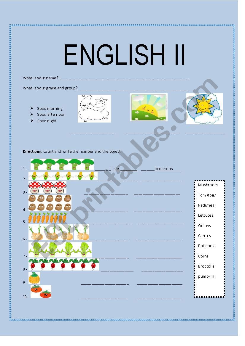 exam worksheet