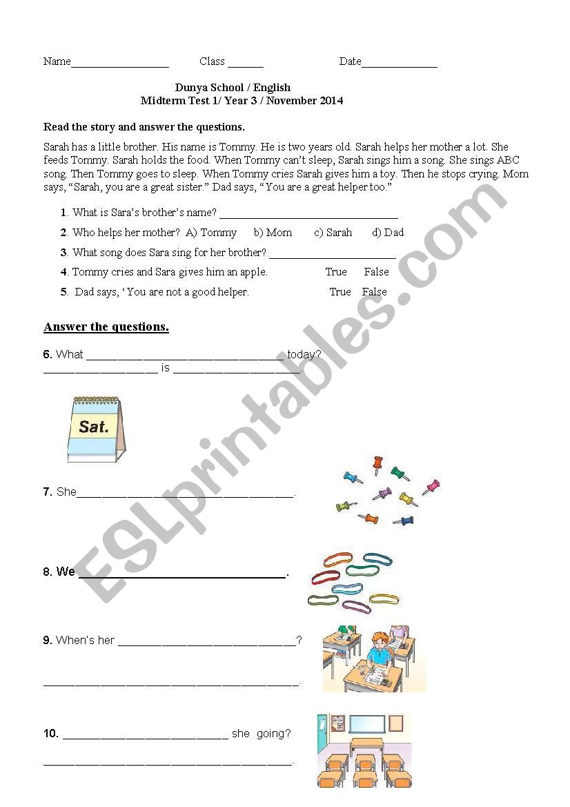 hip hip hooray 3 Midterm test worksheet