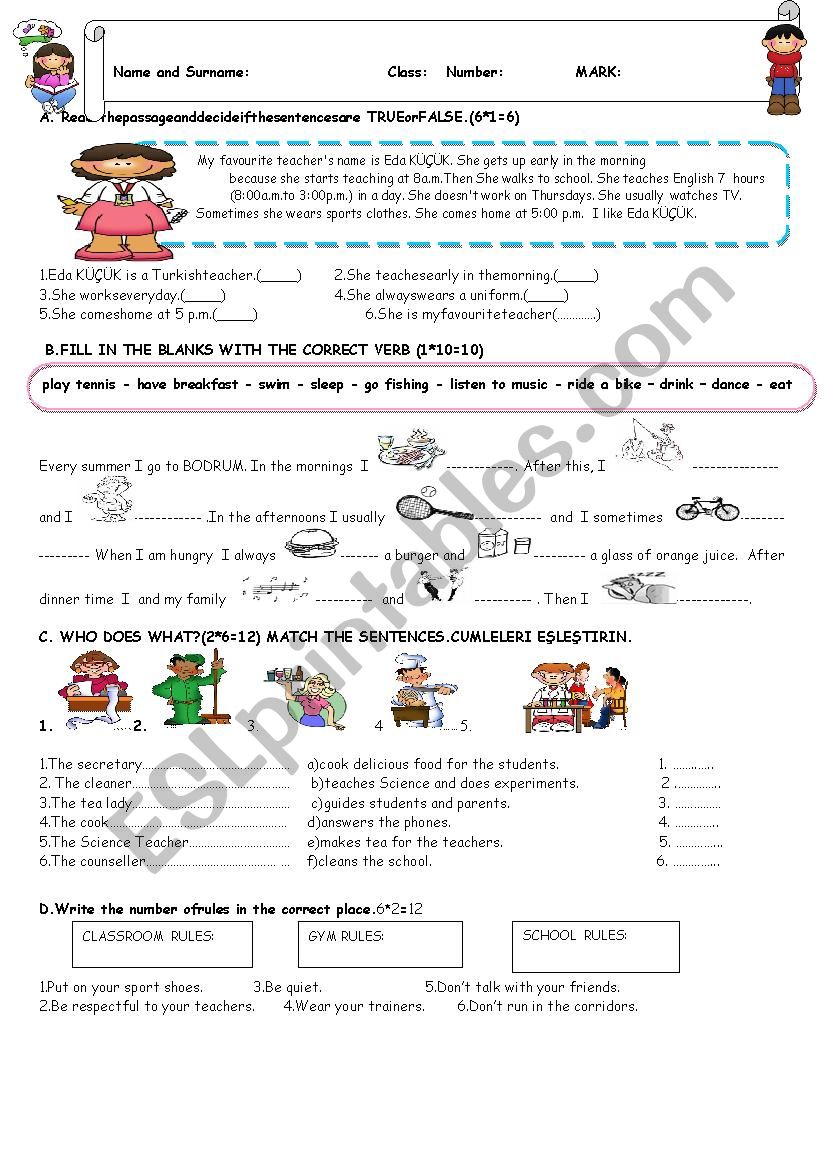 exam grade 6 worksheet