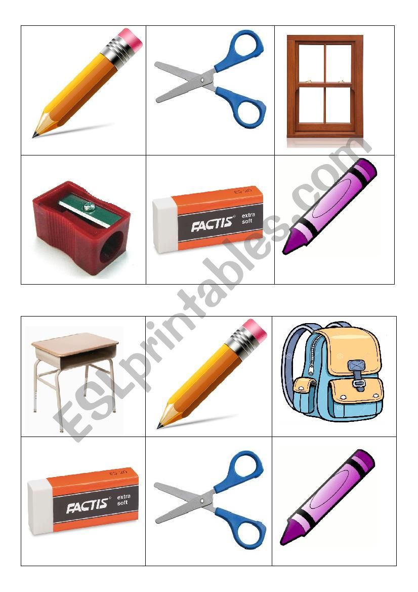 Classroom items, School supplies, School objects BINGO GAME