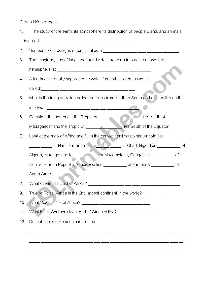 Social Science Test Grade 6 ESL Worksheet By Bichaan