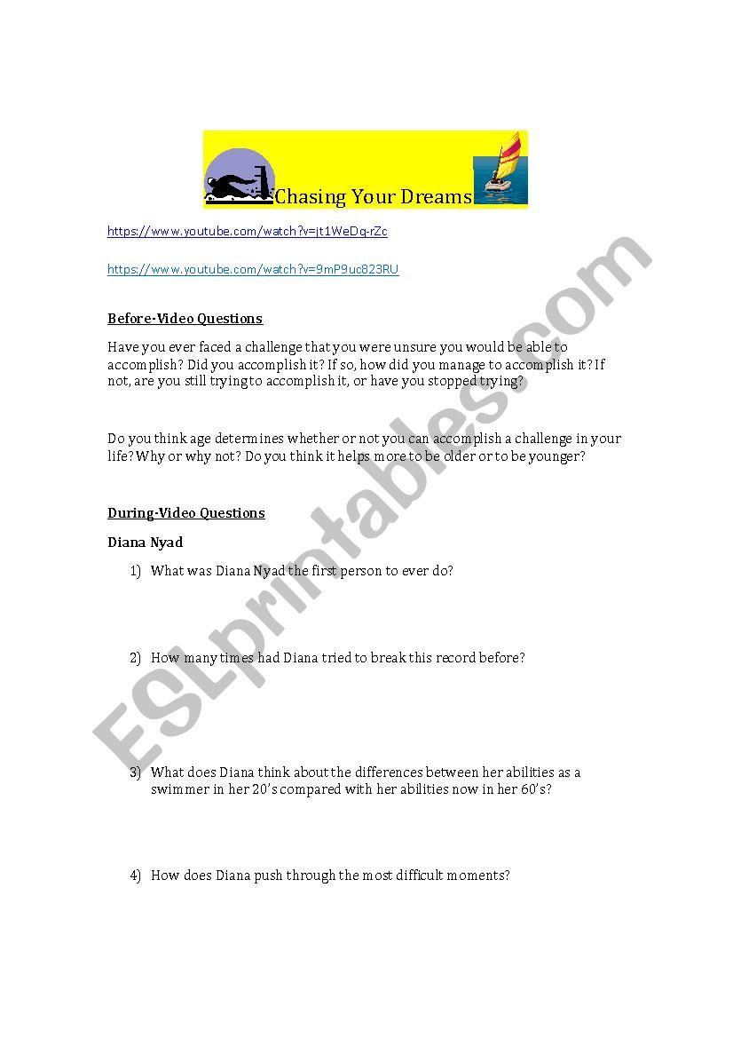 Fulfilling your dreams worksheet