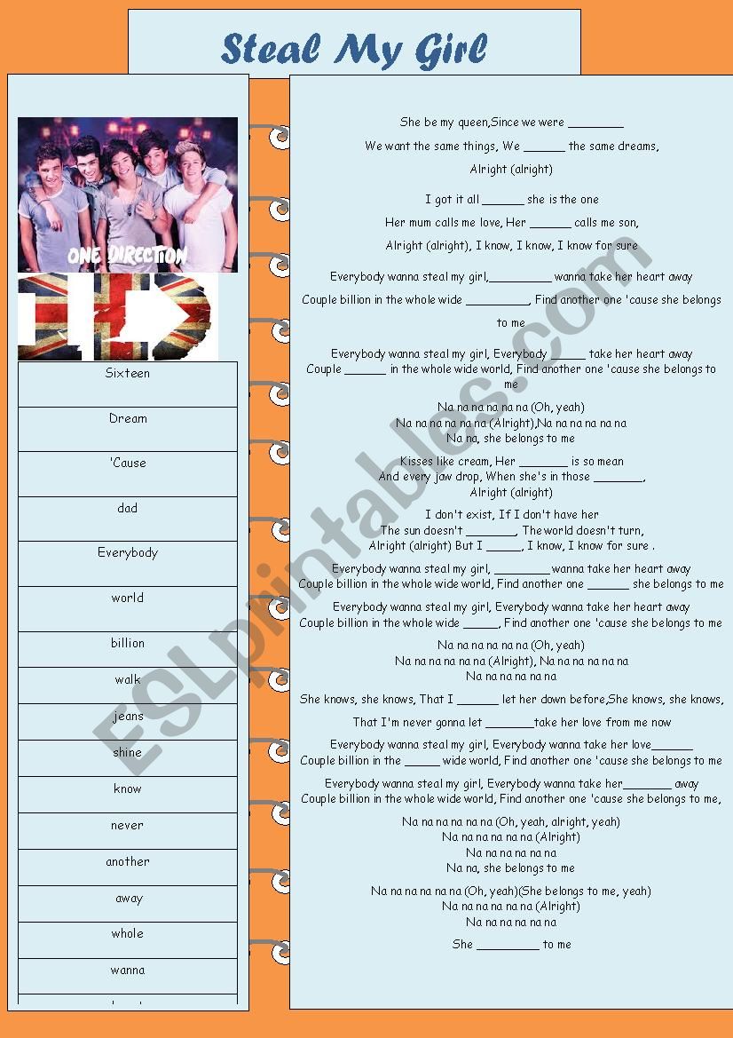 Steal My Girl by One Direction lyrics gap fill