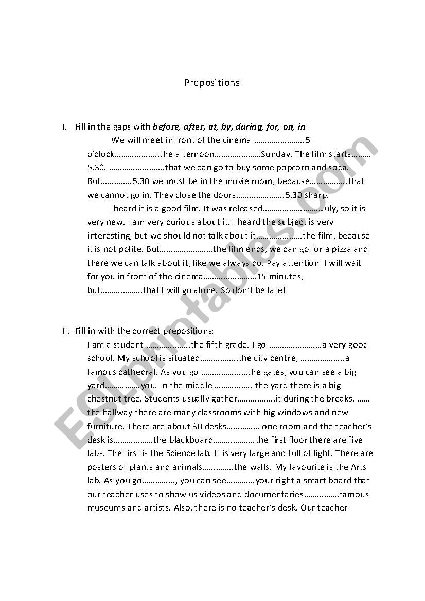 Prepositions worksheet