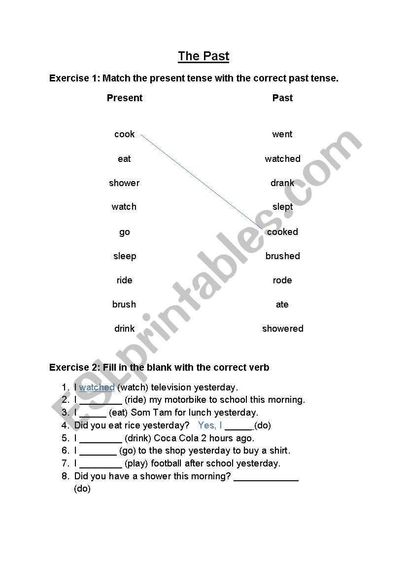 Simple Past Tense Exercise Sheet