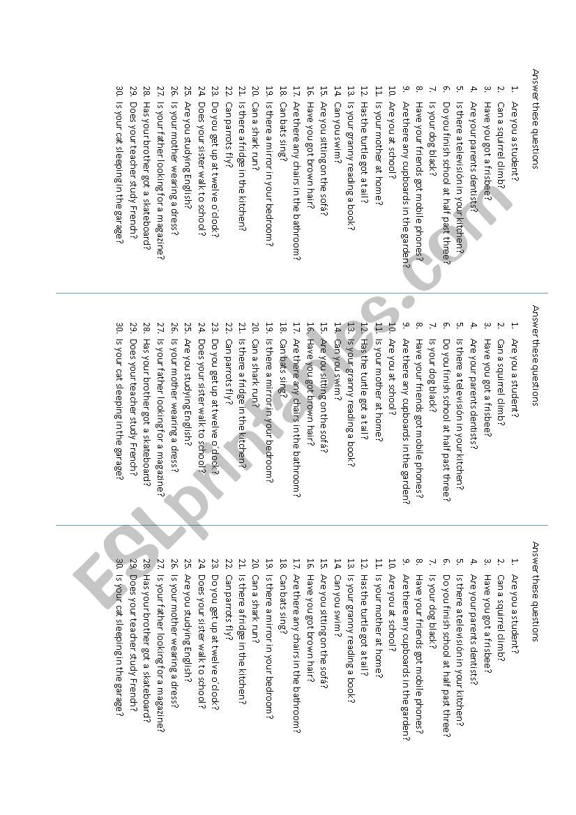 Yes-no questions worksheet