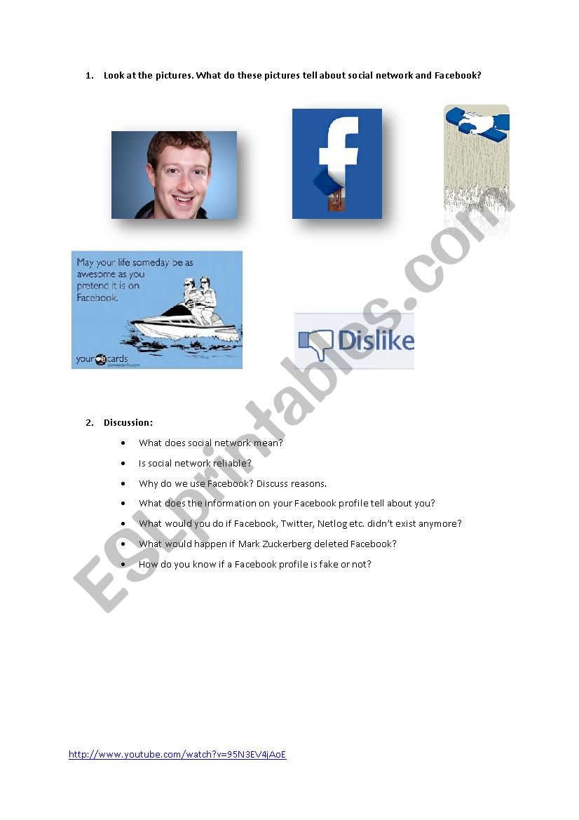 social network and facebook worksheet