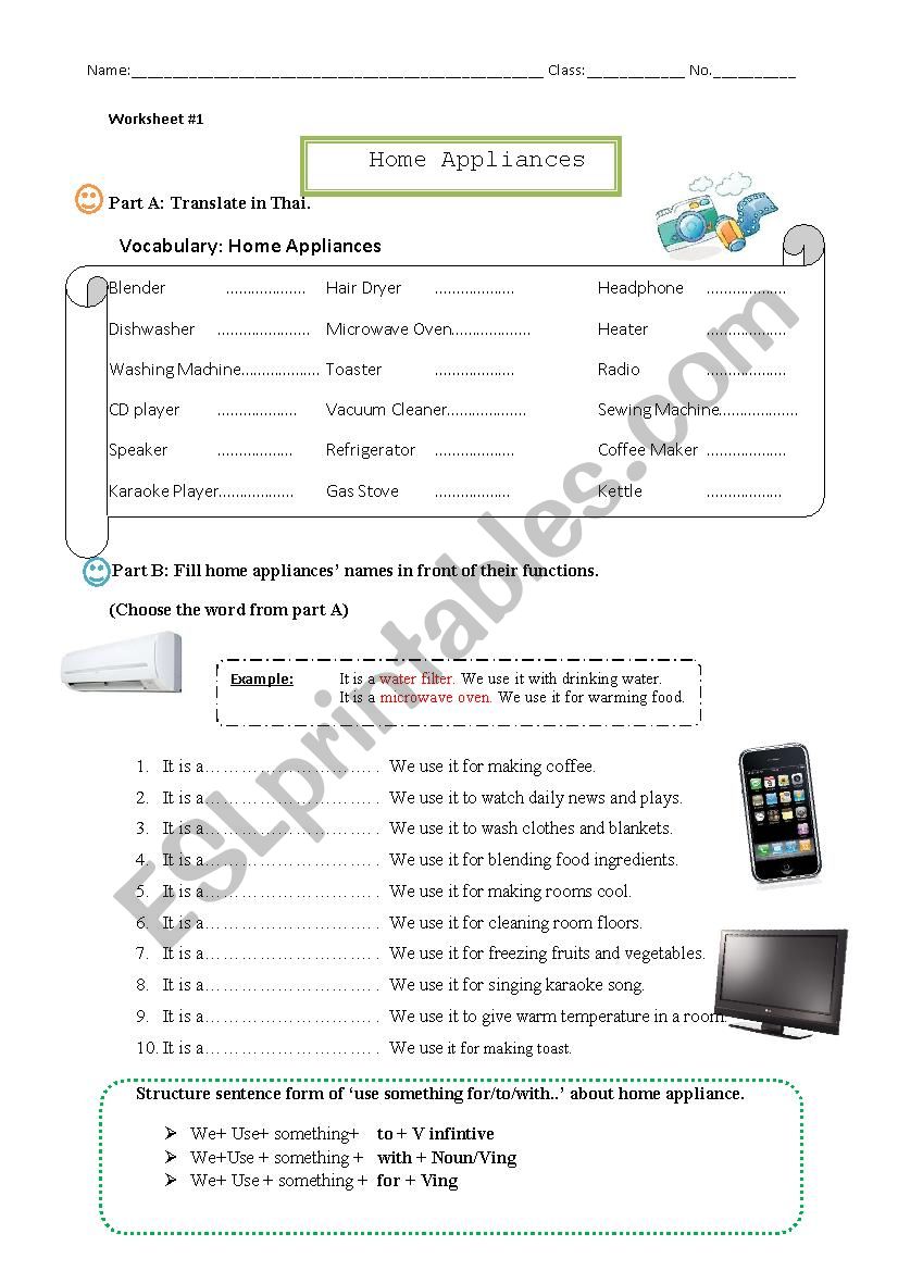 Home Appliance worksheet