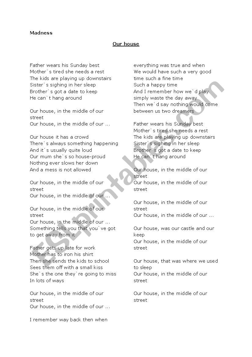 Our house by Madness- song worksheet 